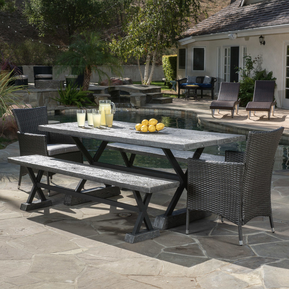 GDF Studio Numana Outdoor 5 Piece Lightweight Concrete Dining Set with Benches
