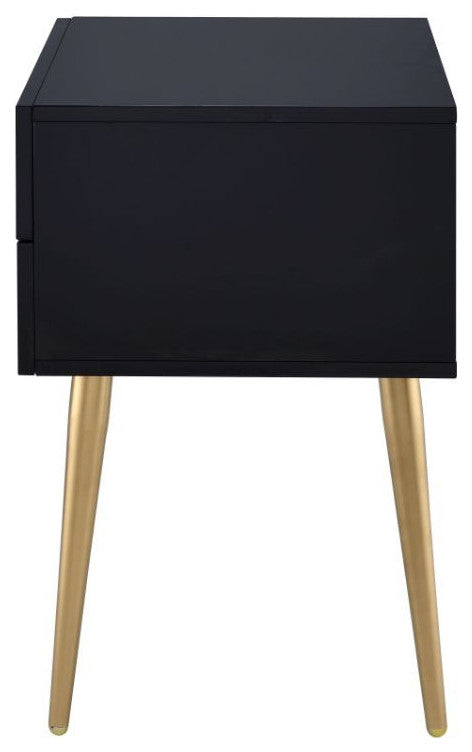 24" Black and Gold End Table With Two Drawers
