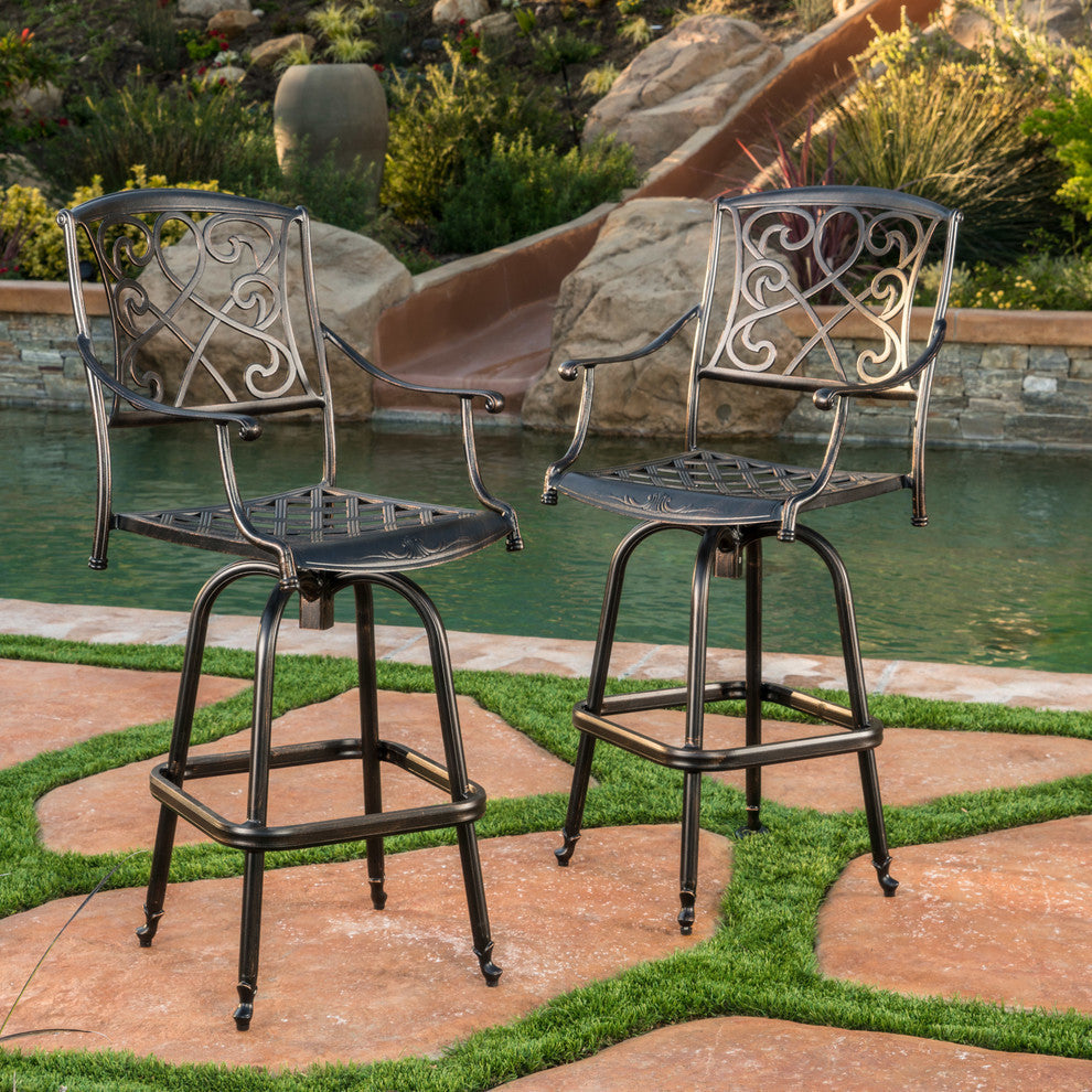 GDF Studio Paris Copper Finish Cast Aluminum Swivel Bar Stools, Set of 2