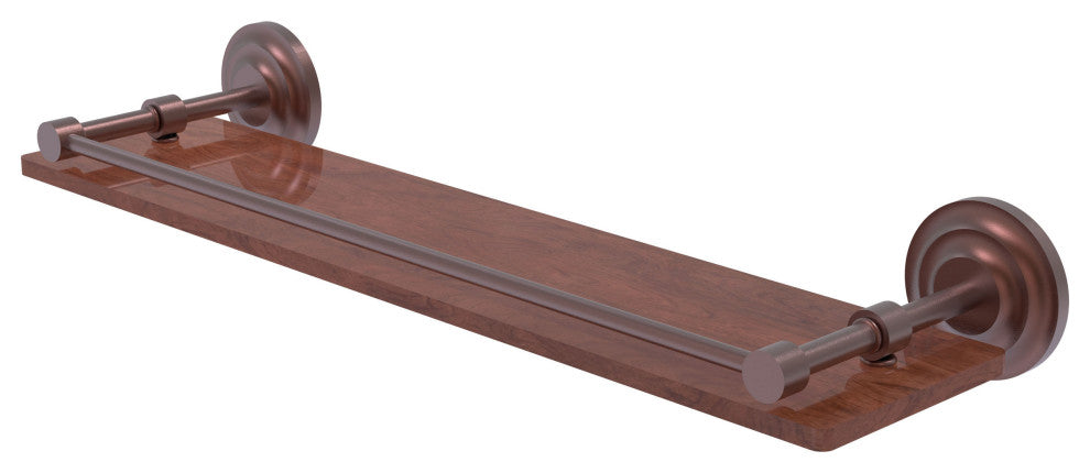 Que New 22" Solid Wood Shelf with Gallery Rail, Antique Copper