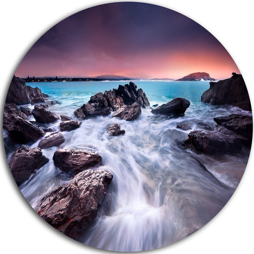 Fascinating View Of Rocky Coast, Seashore Round Metal Wall Art, 11"