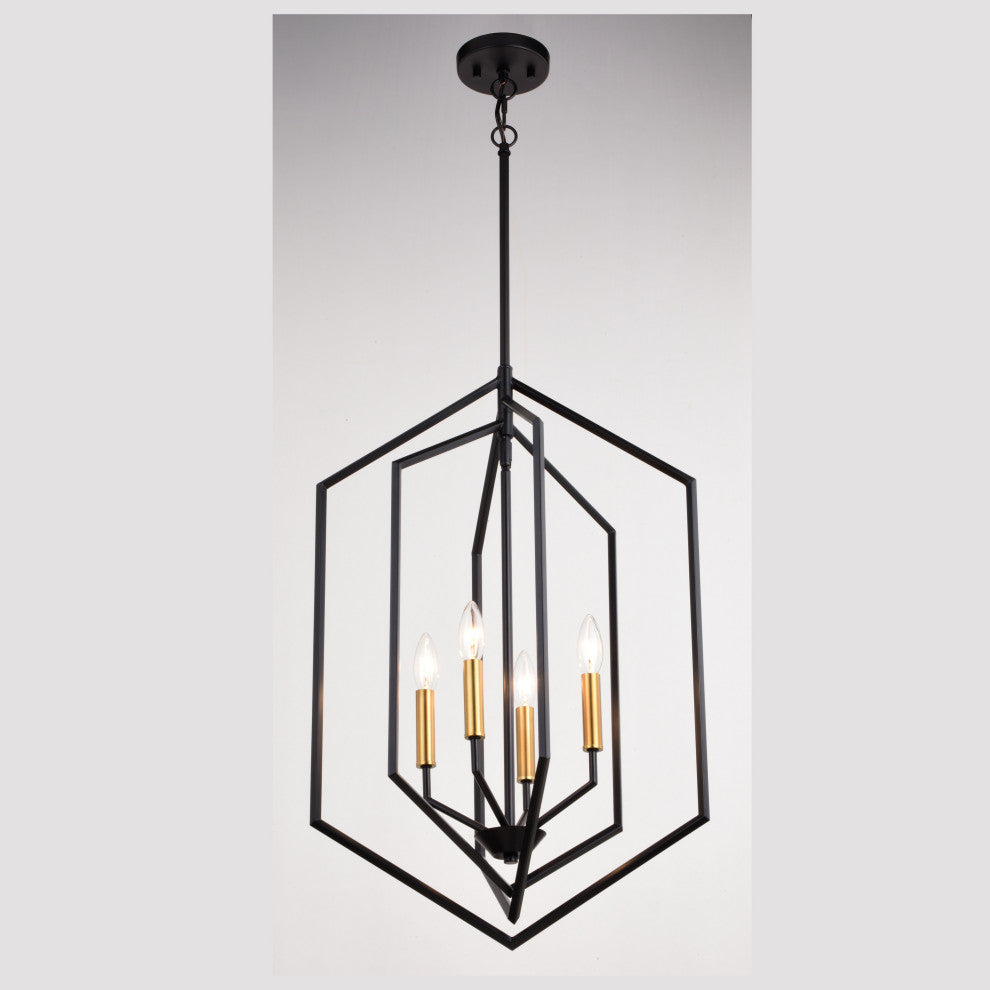 Riley 18" 4 Light Pendant Black and Satin Brass