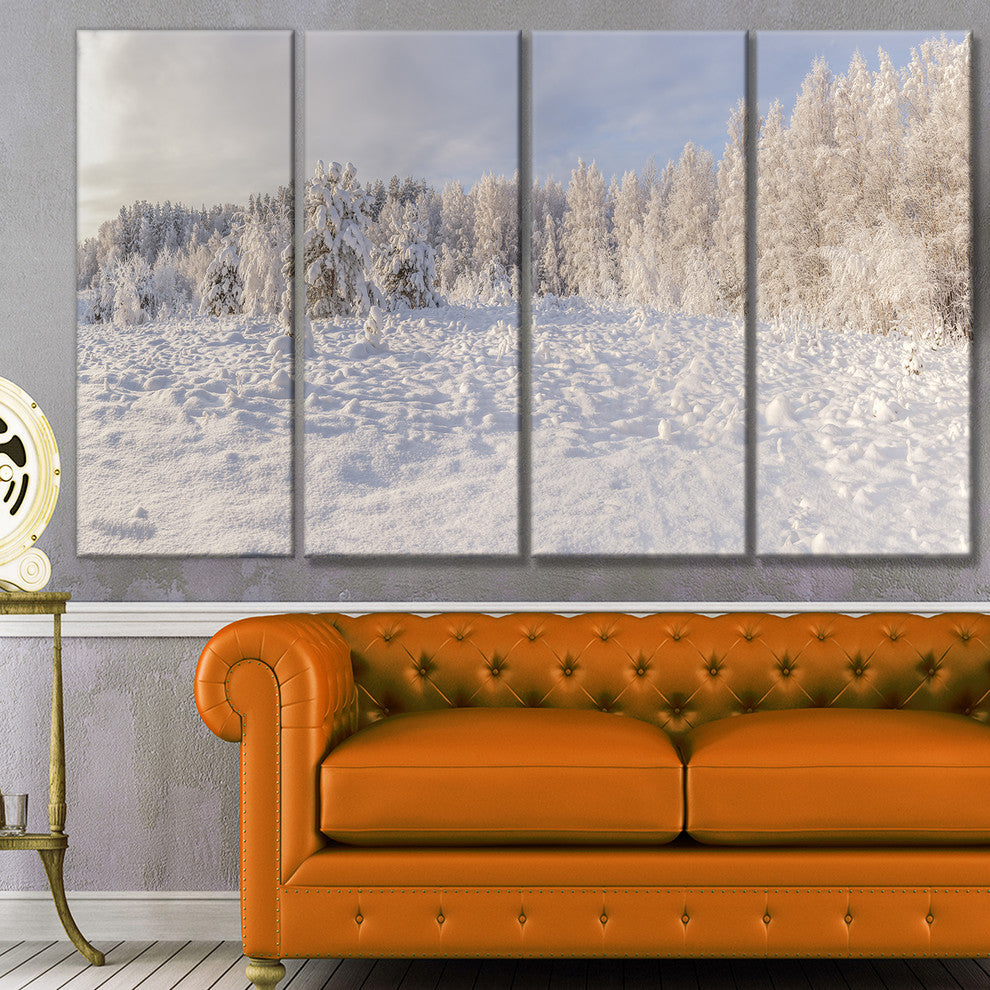 Wood Winter Glade, Landscape Canvas Art Print, 48"x28", 4 Panels