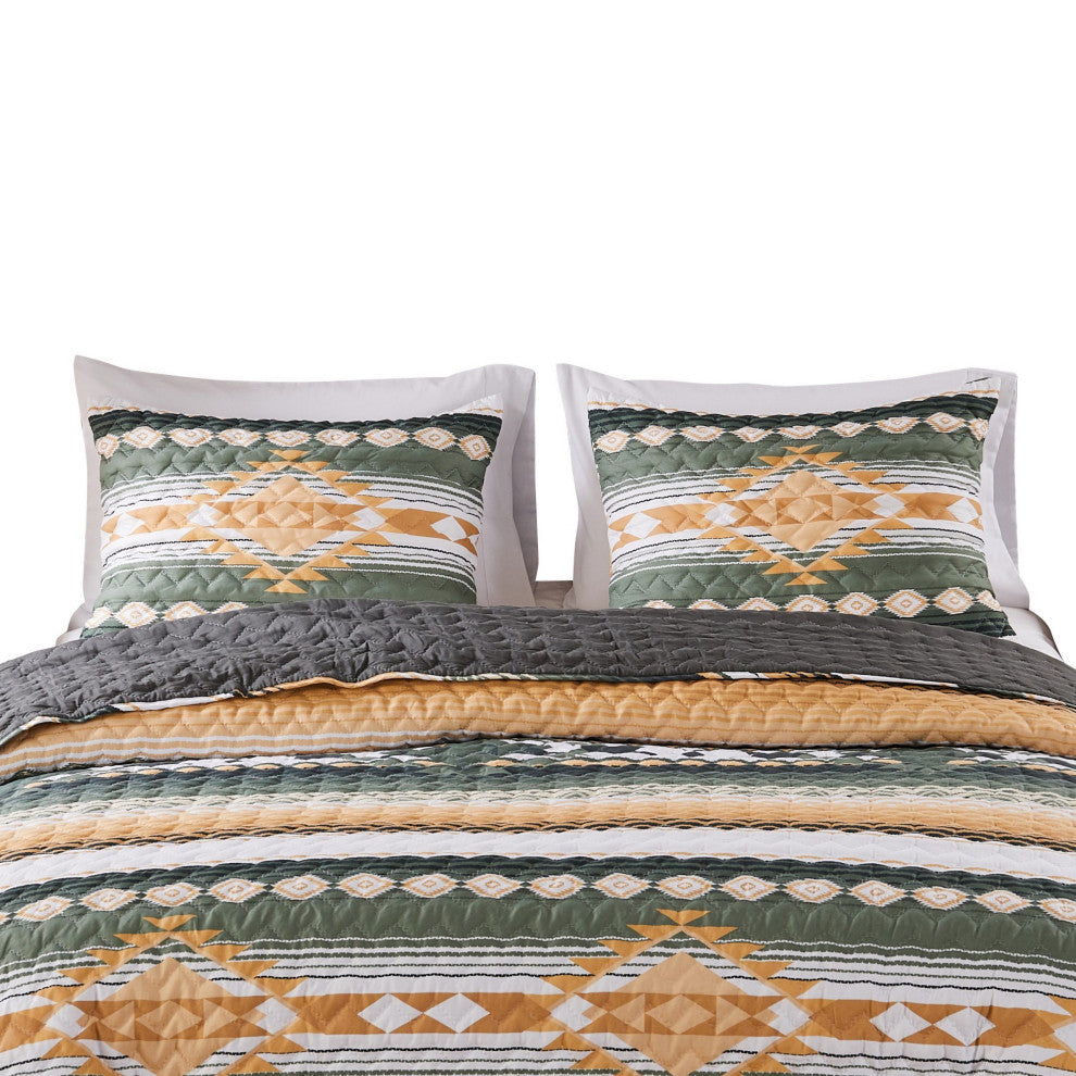 Benzara BM293496 King Size Pillow Sham, Southwest Yellow Stripes, Zipper