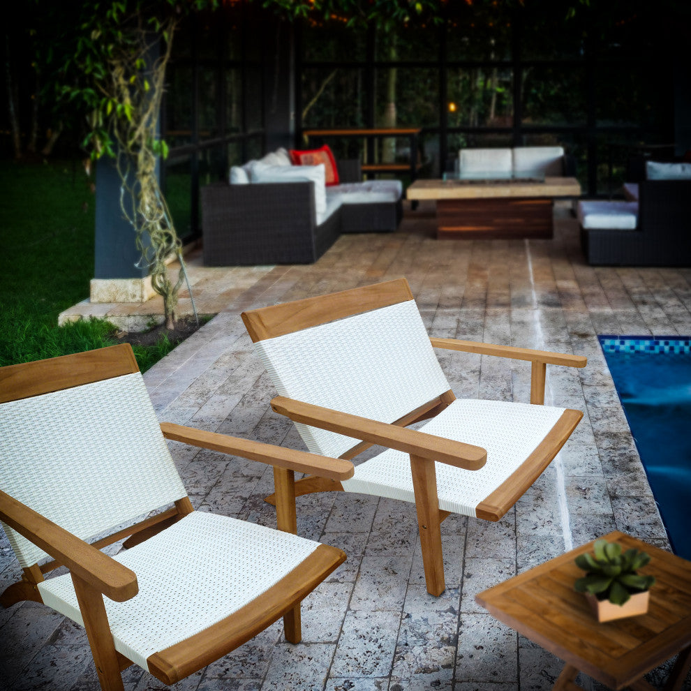 Teak Wood Paris Outdoor Patio Lounge and Dining Chair, White