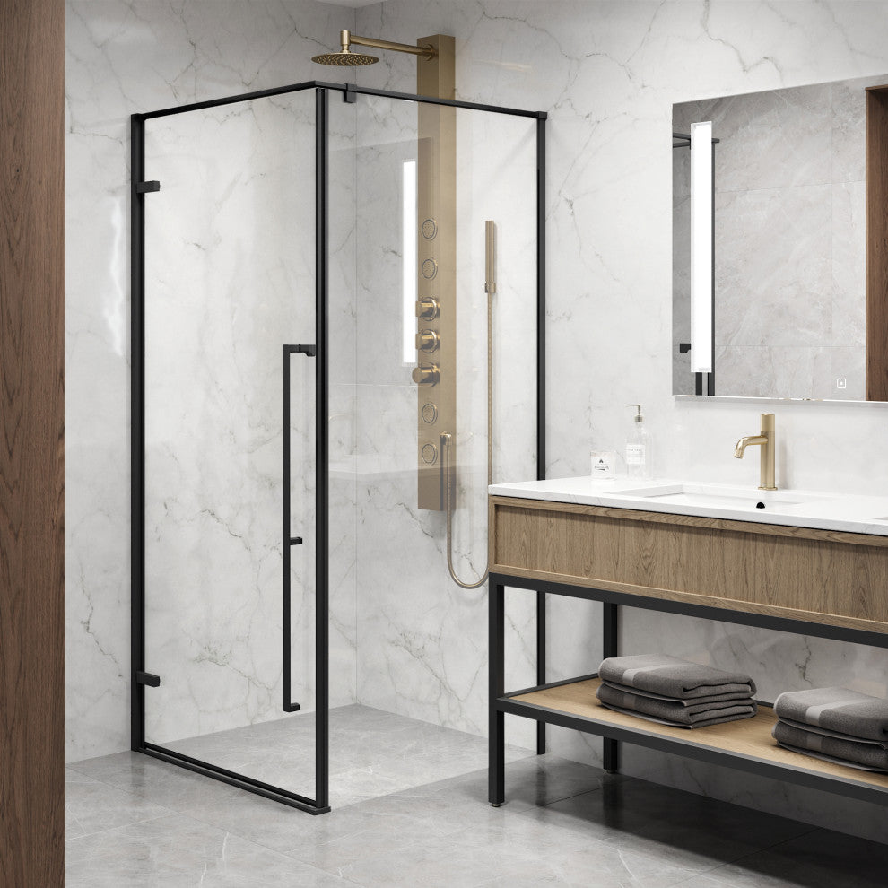 VIGO Meridian 34"D x 34"W x 73"H Framed Hinged Shower Enclosure, Matte Black