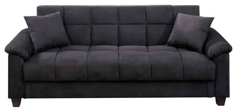 Benzara BM168794 Microfiber Adjustable Sofa With 2 Pillows, Ebony Gray