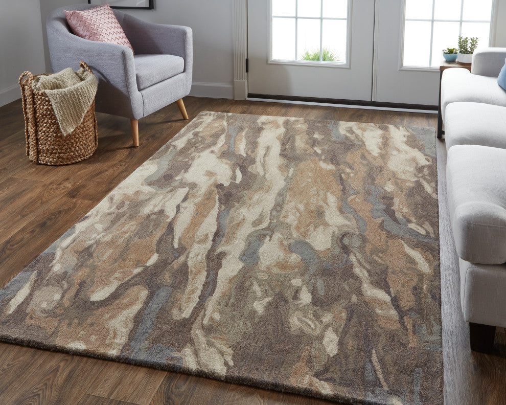 Weave & Wander Nakita Rug, Biscuit Tan/Morel Brown, 10ft x 14ft