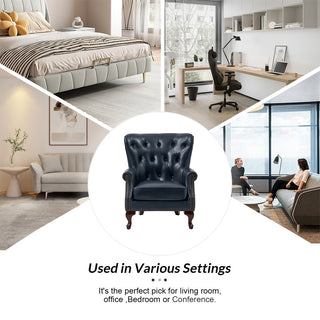 Genuine Leather Armchair With Removable Cushion, Navy