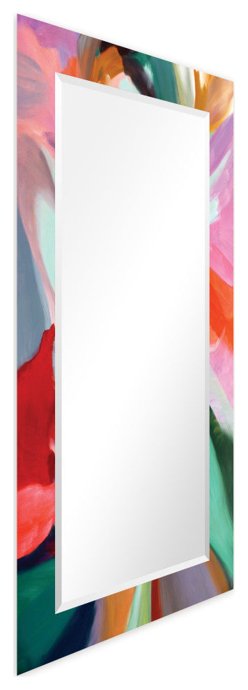 "Chaos" Beveled Mirror on Printed Abstarct Tempered Art Glass, 54x28"