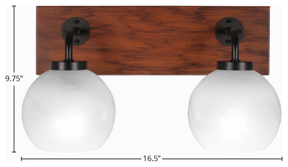 Oxbridge 2-Light Bath Bar, Matte Black & Painted Wood-look Metal/White Marble