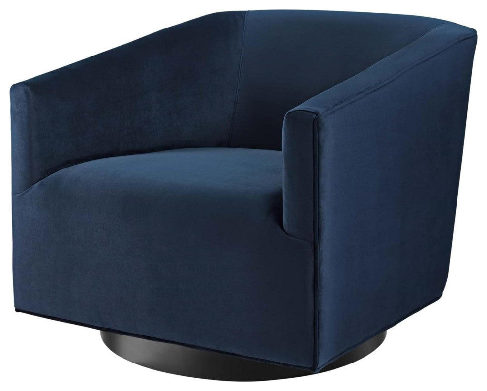 Velvet Swivel Accent Chair with Cushioned Seat and Barrel Back for Living Room, Midnight Blue