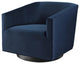Velvet Swivel Accent Chair with Cushioned Seat and Barrel Back for Living Room, Midnight Blue