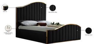 Jolie Black Velvet King Bed, Black, Queen