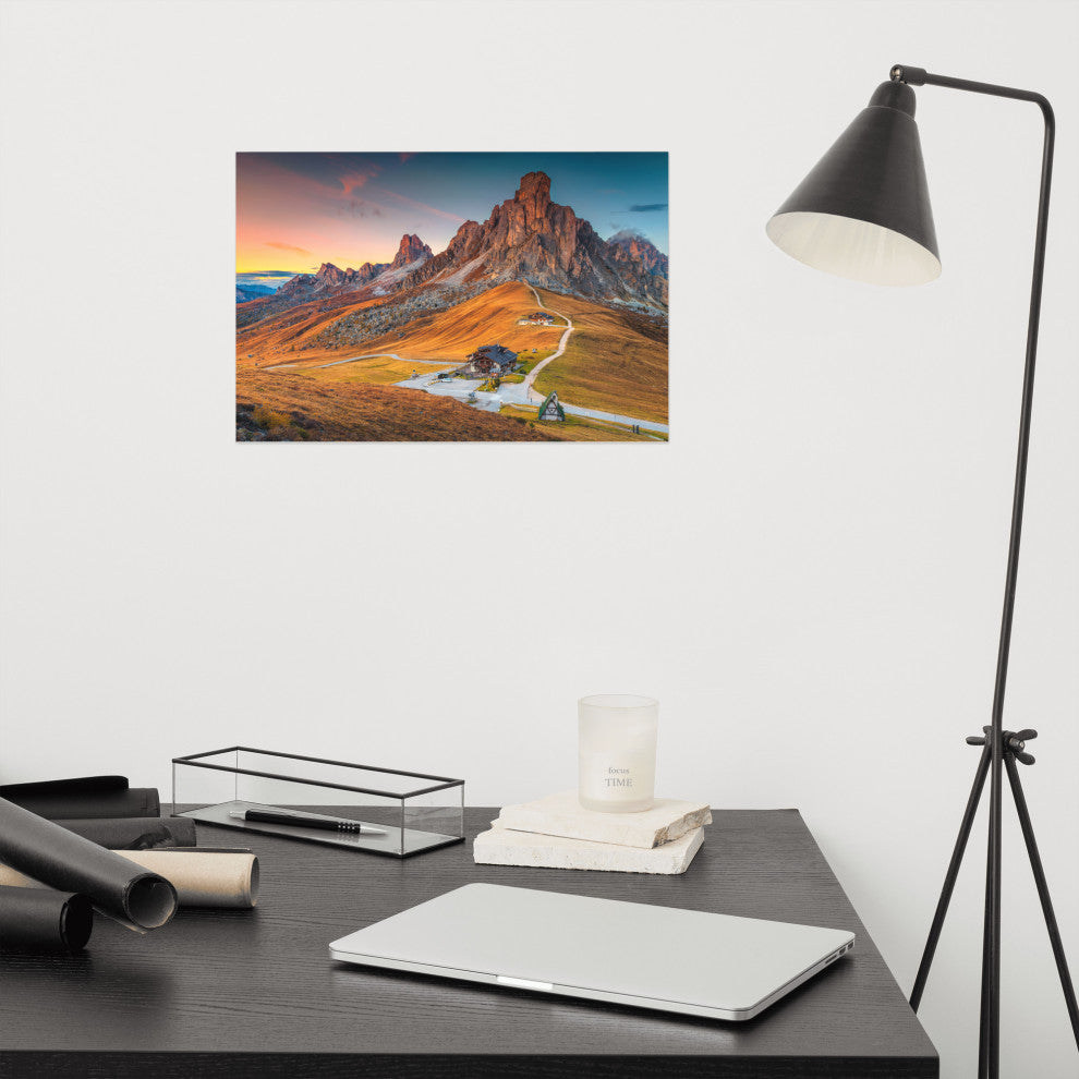 Sunset at Alpine Mountain Pass Rural Landscape Photo Wall Art Print, 12" X 18"