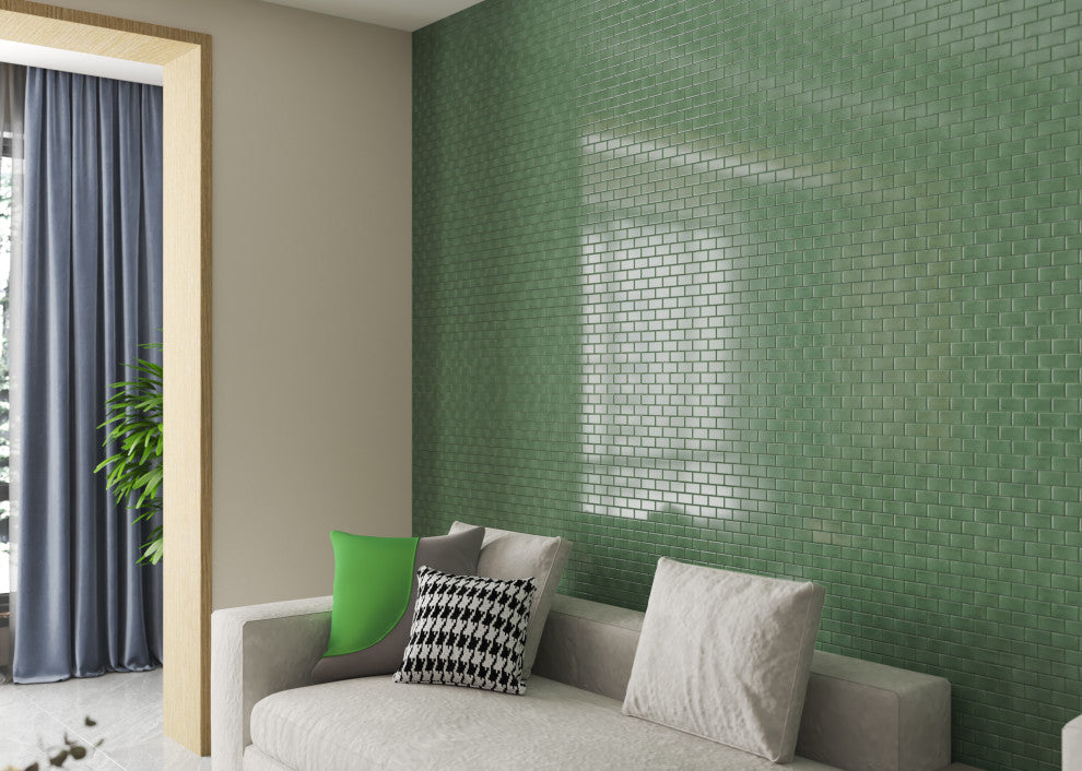 CastelloUSA Anacleto Ceramic Pressed 1"x2" Mosaic Tile, Green