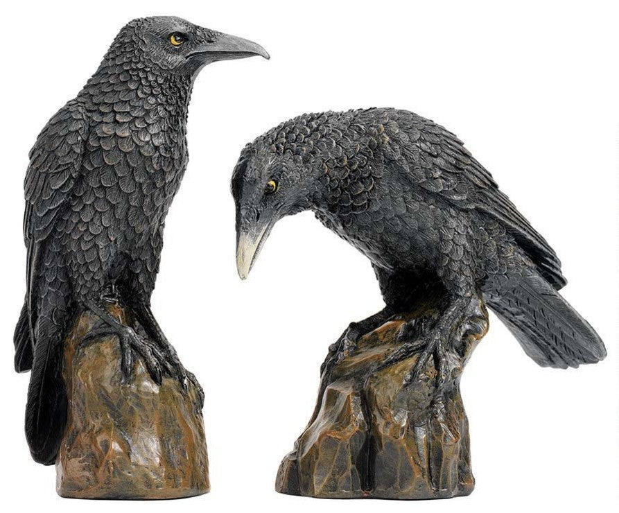 Black Night Raven Table Statue - Set of 2
