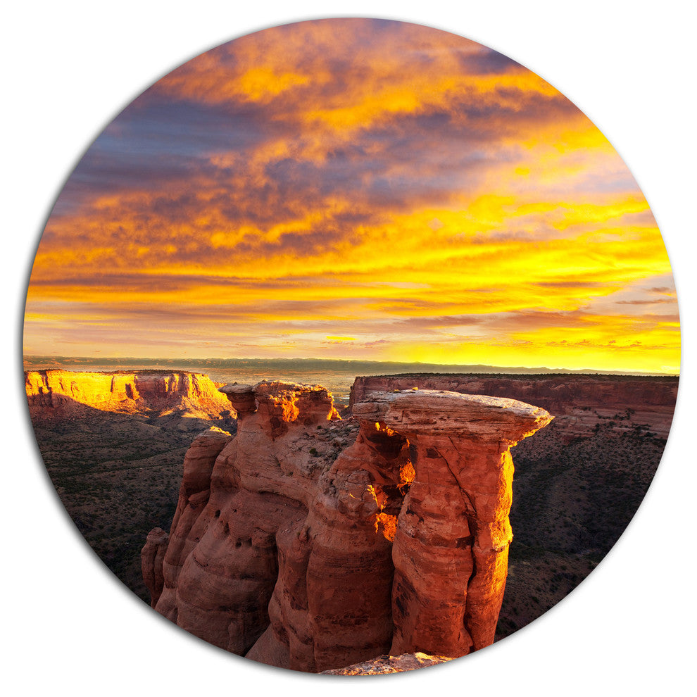 Colorado Monument At Sunset, Landscape Disc Metal Wall Art, 36"