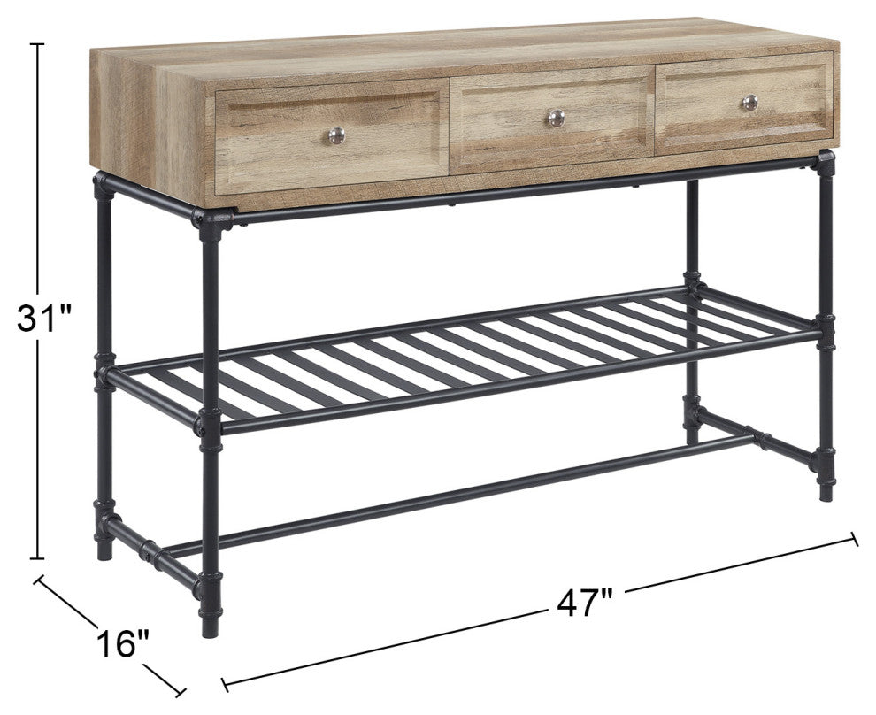 3 Drawers Sofa Table, Oak and Sandy Black