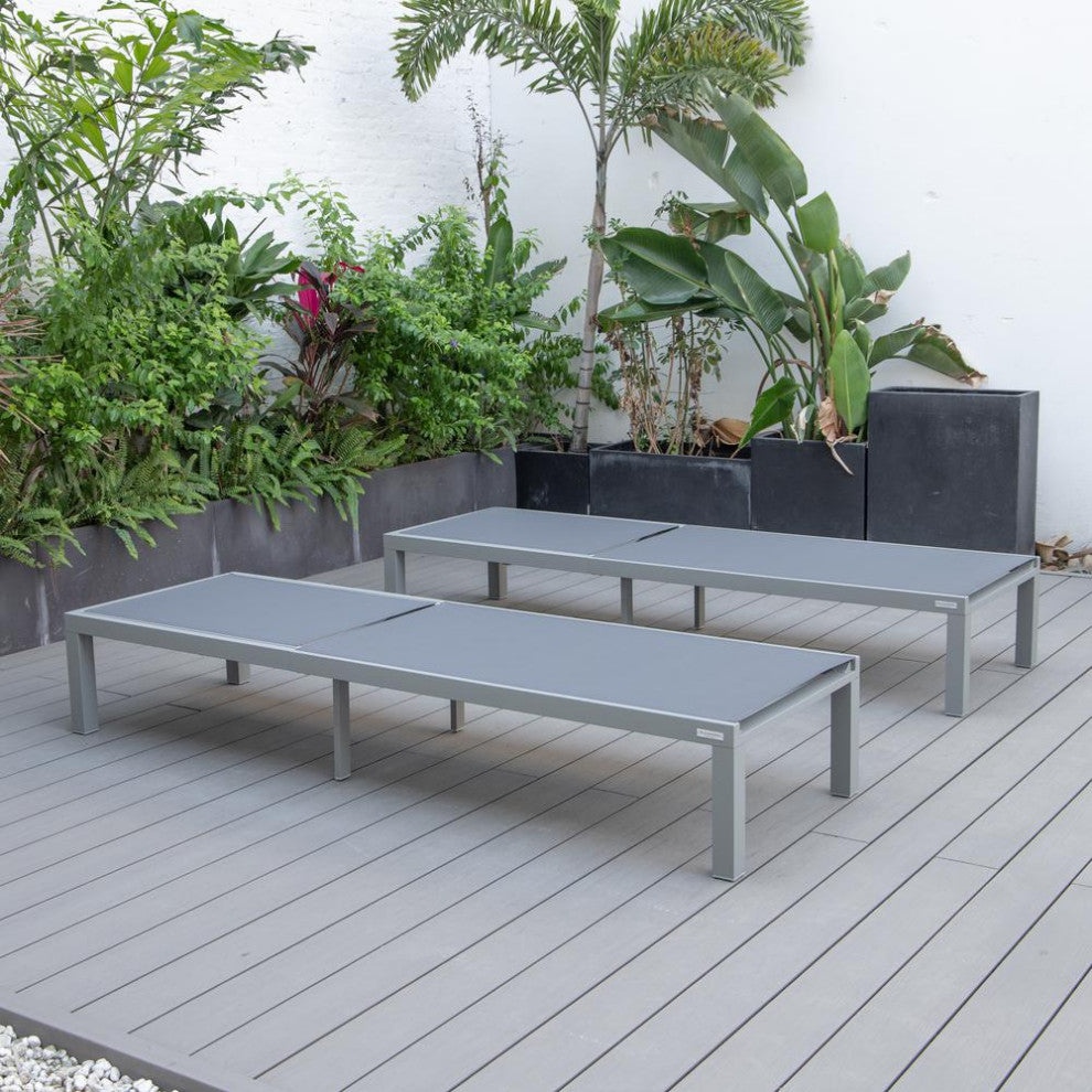 Marlin Patio Chaise Lounge Chair With Grey Aluminum Frame, Set of 2