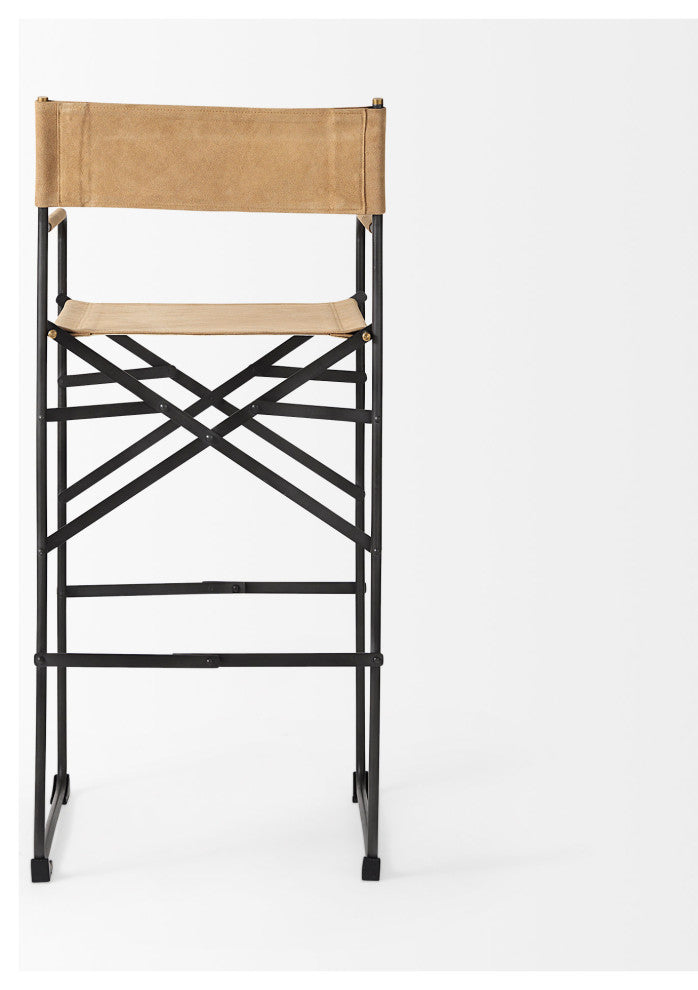 Direttore Light Brown Genuine Leather Seat with Black Metal Frame Bar Stool