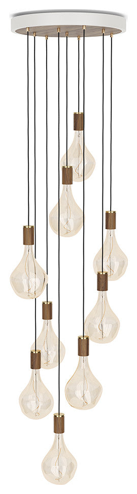 Large canopy white & walnut, brass grip with 9 walnut pendants & 9 Voronoi II US