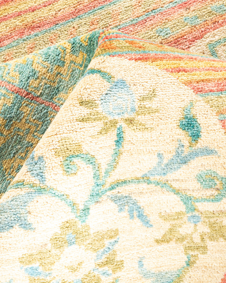 Eclectic, One-of-a-Kind Hand-Knotted Area Rug Green, 4'4"x9'10"