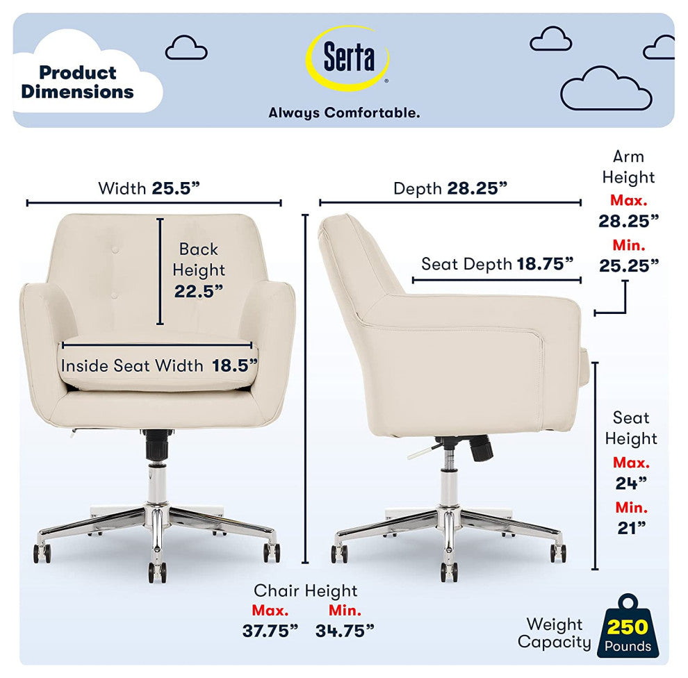 Ergonomic Office Chair, Memory Foam Cushion and Button Tufted Back, Cream