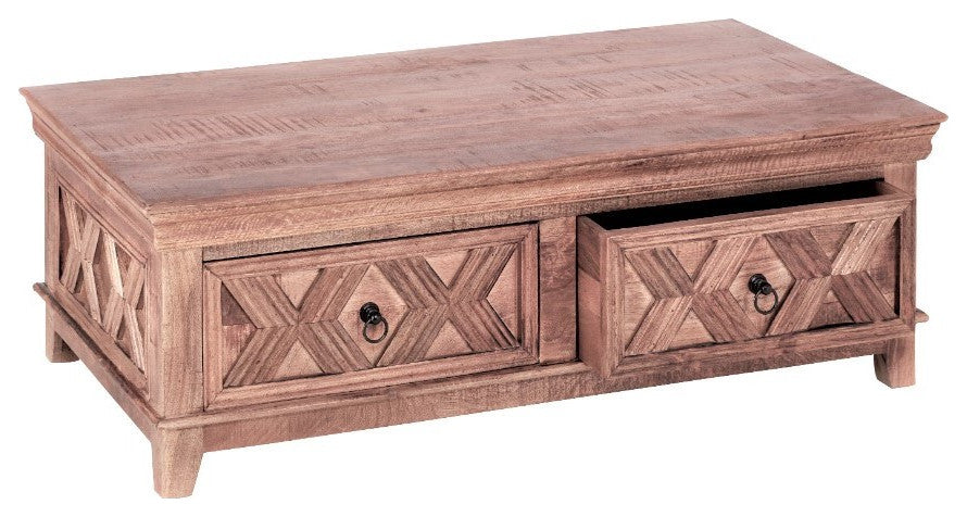 54" Rectangular Rustic X Coffee Table with Drawers Modern Farmhouse