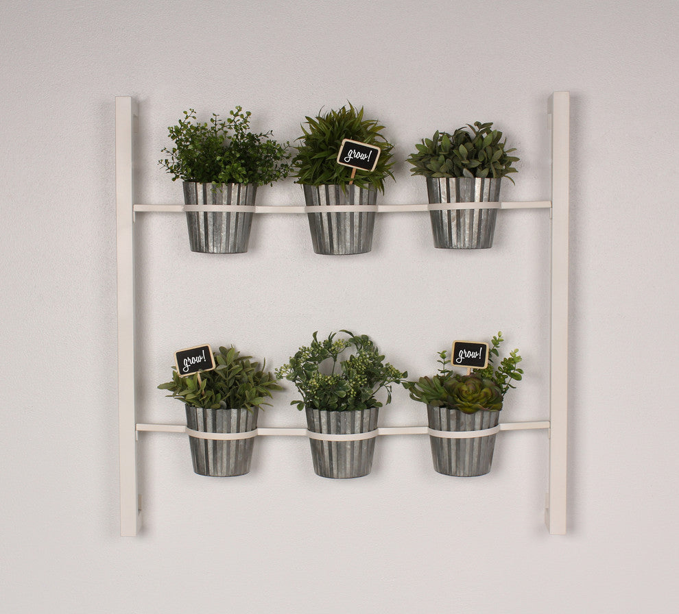 Kate and Laurel Groves Indoor Herb Garden Hanging Wall Planter, White, 6-Pot