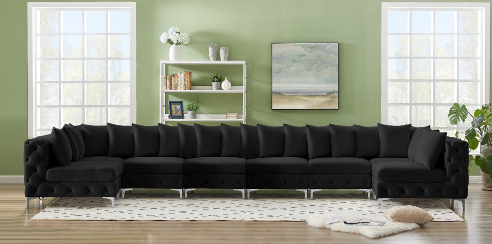 Tremblay Velvet Upholstered 8-Piece Modular U-Shaped Sectional, Black
