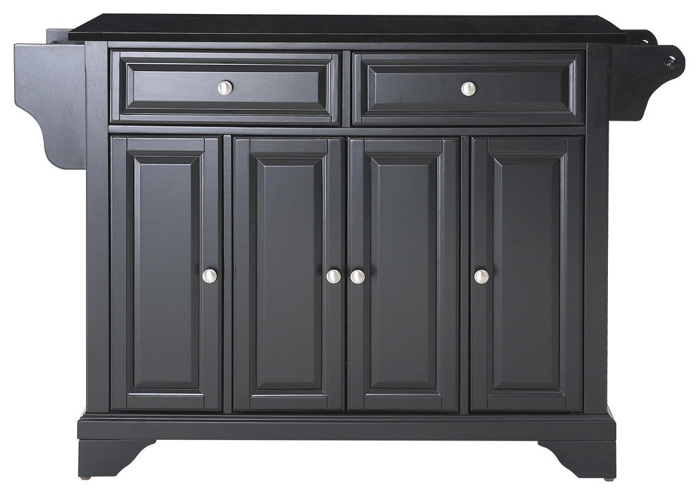 LaFayette Solid Black Granite Top Kitchen Island, Black Finish