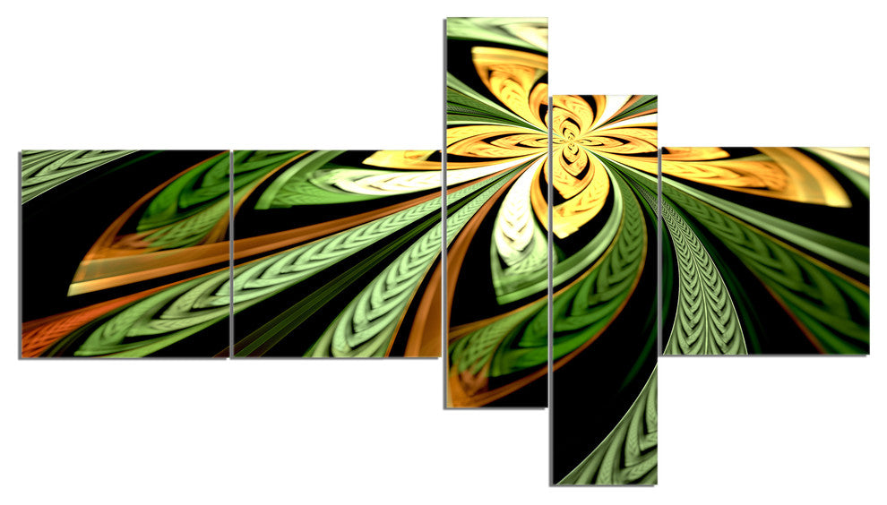 Colorful Fractal Flower Pattern, Abstract Canvas Print Art, 60"x32", 5 panels