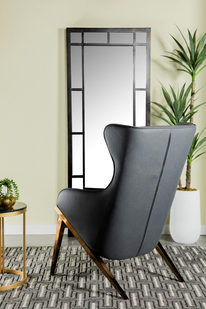 Accent Chair With Metal Tapered Legs, Slate and Bronze
