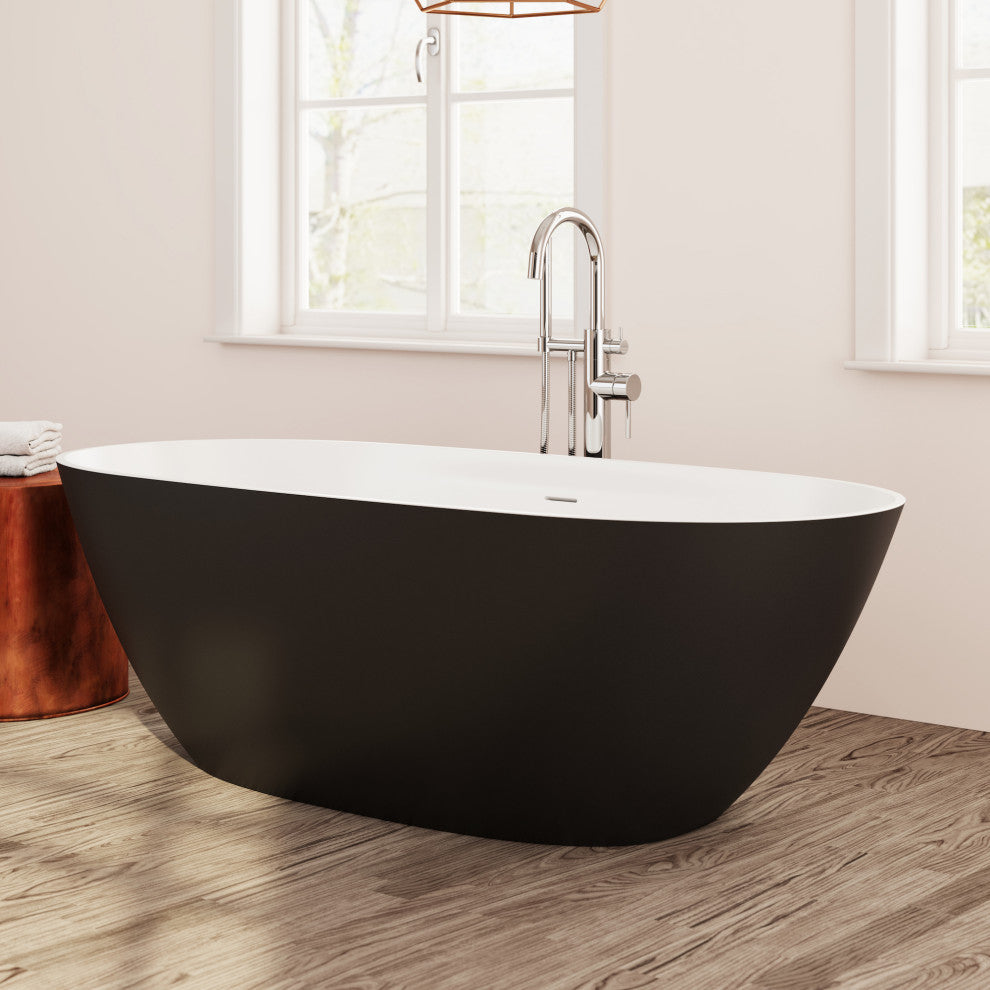 Perlato Genova 70" Eco-Lapistone Freestanding Soaking Tub, Matte Black