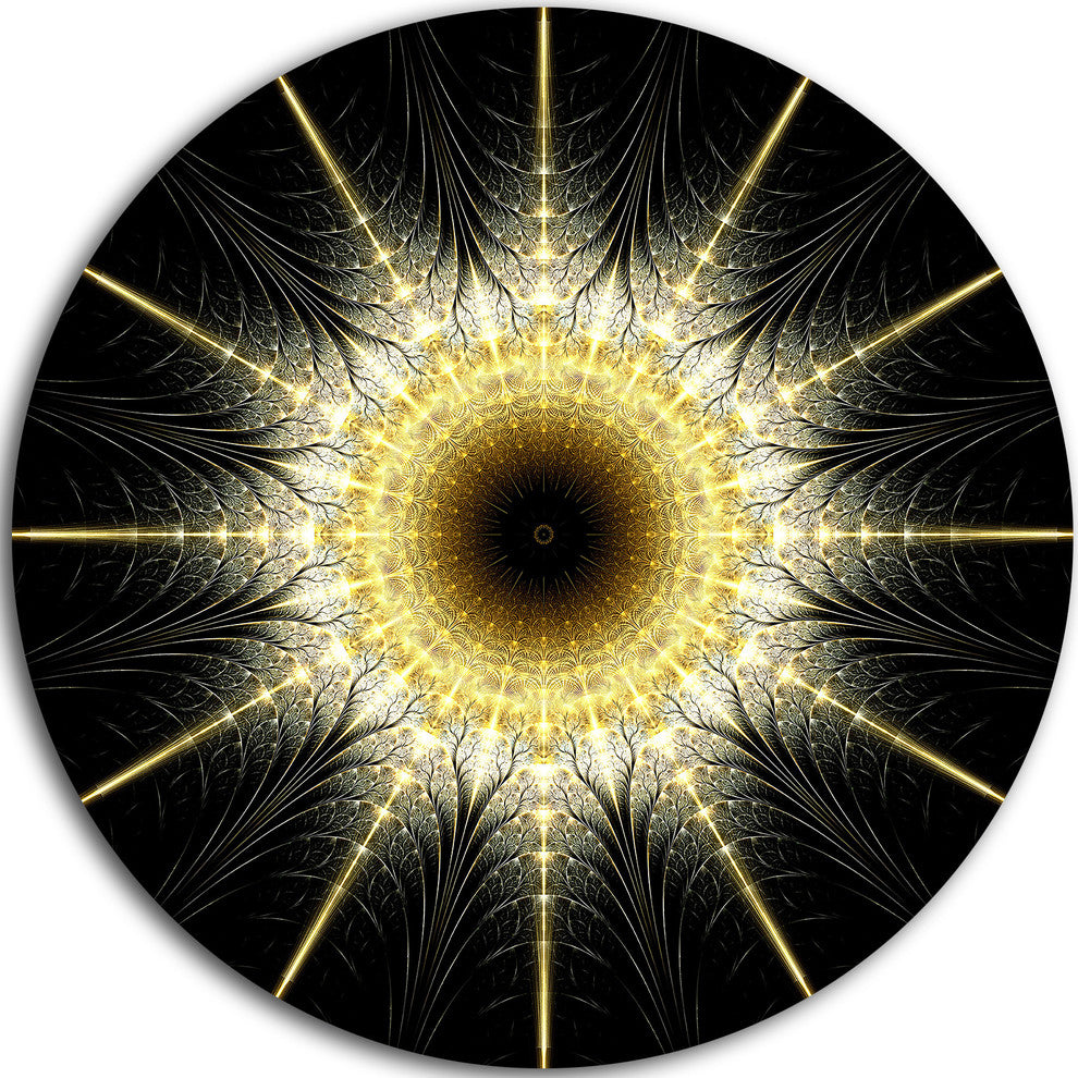 Bright Yellow Rounded Fractal Flower, Floral Round Wall Art, 11"