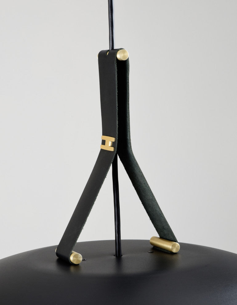 Volo LED Pendant, Noir, Brushed Brass/ Black Leather/Dark Stained Walnut, 3000K