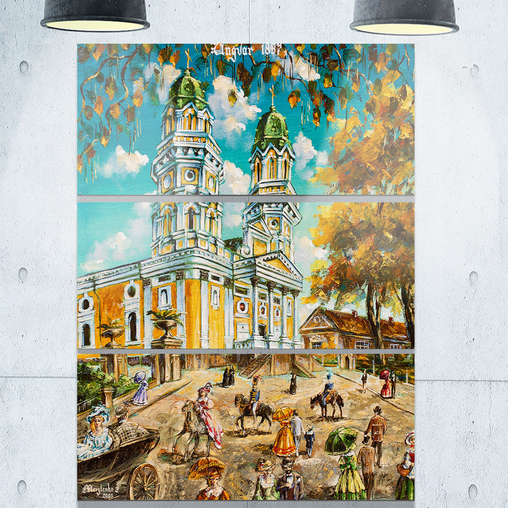 "Old Church" Glossy Metal Wall Art, 3 Panels, 28"x36"