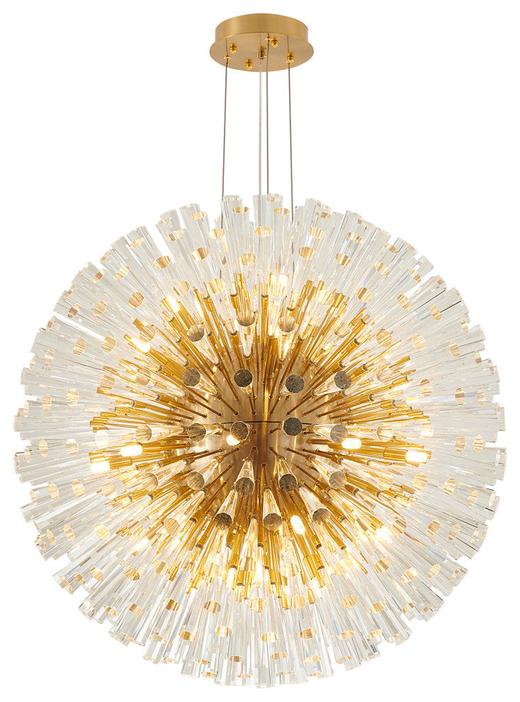 30 Light Chandelier With Gold Frame And Clear Crystal Accents, Brass