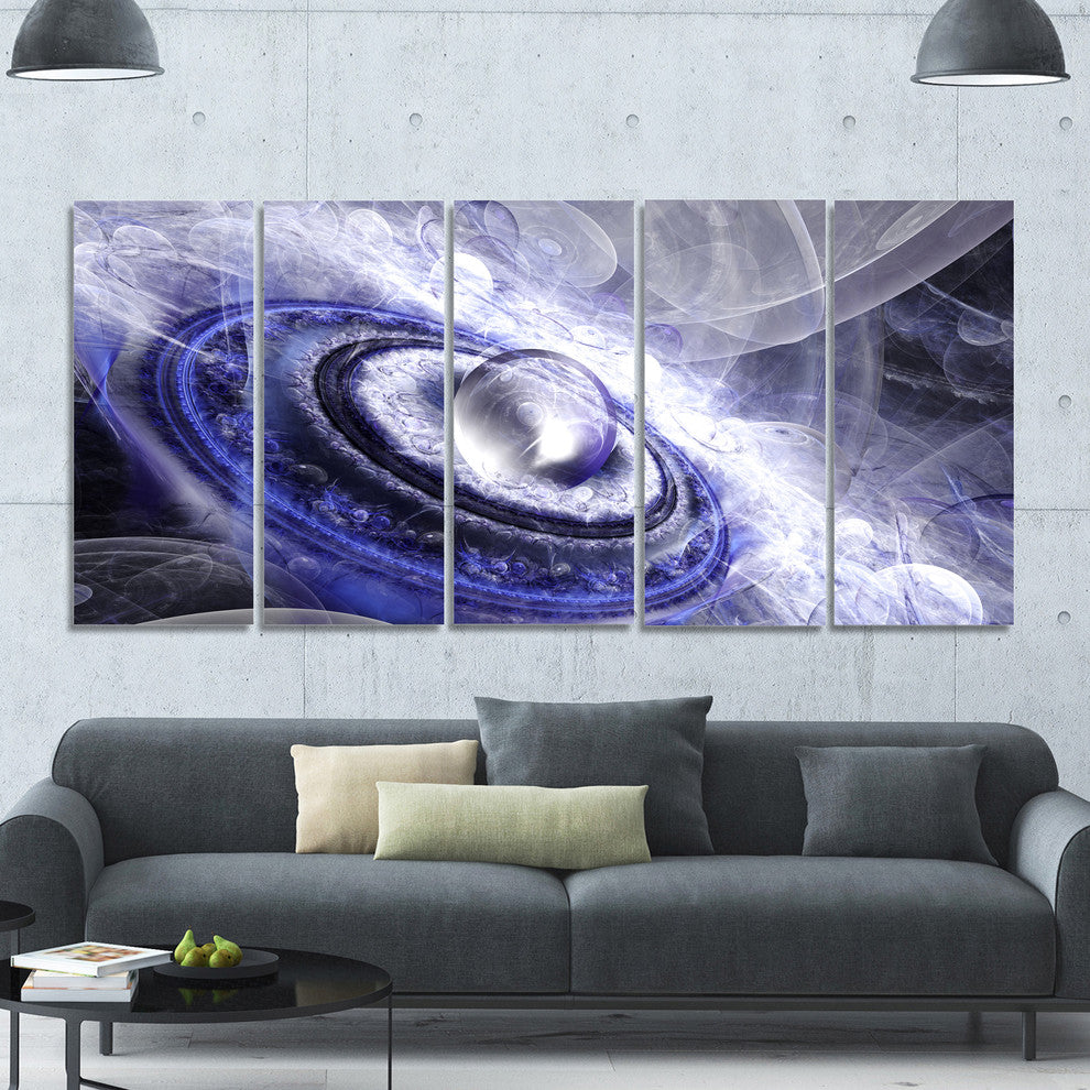 Beautiful Blue Flying Saucer, Floral Canvas Art Print, 60"x28", 5 Panels