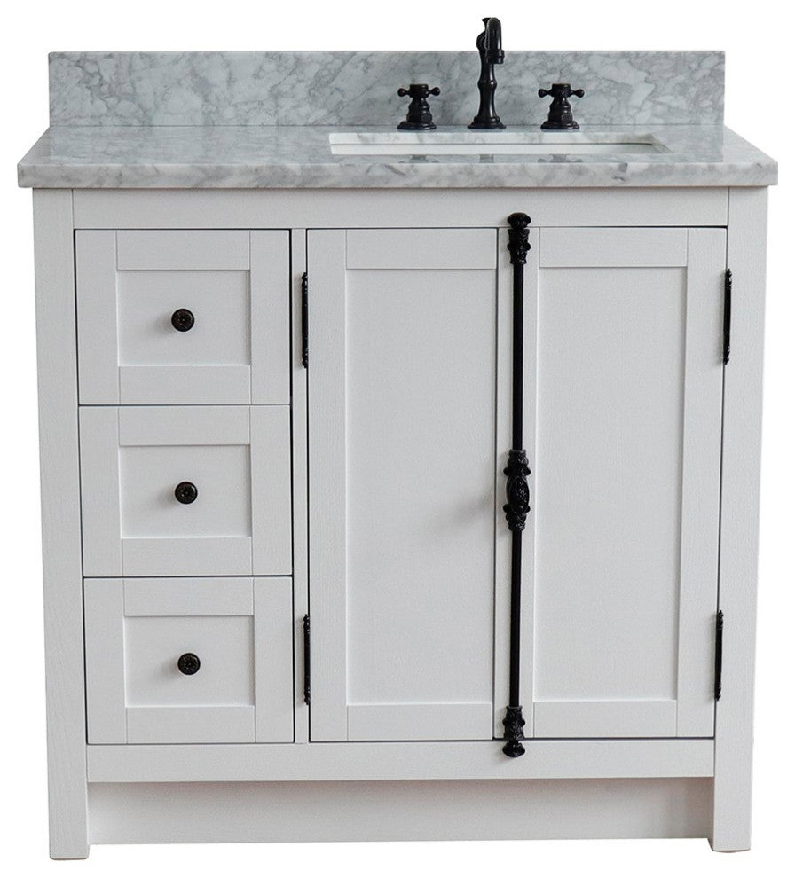 37" Vanity, Glacier Ash, White Carrara Top, Right Doors/Right Rectangle Sink