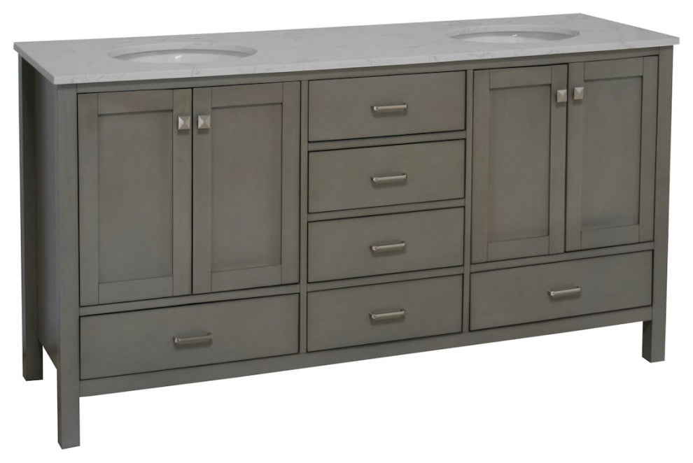Horizon 72" Double Bathroom Vanity, Weathered Gray, Engineered Carrara