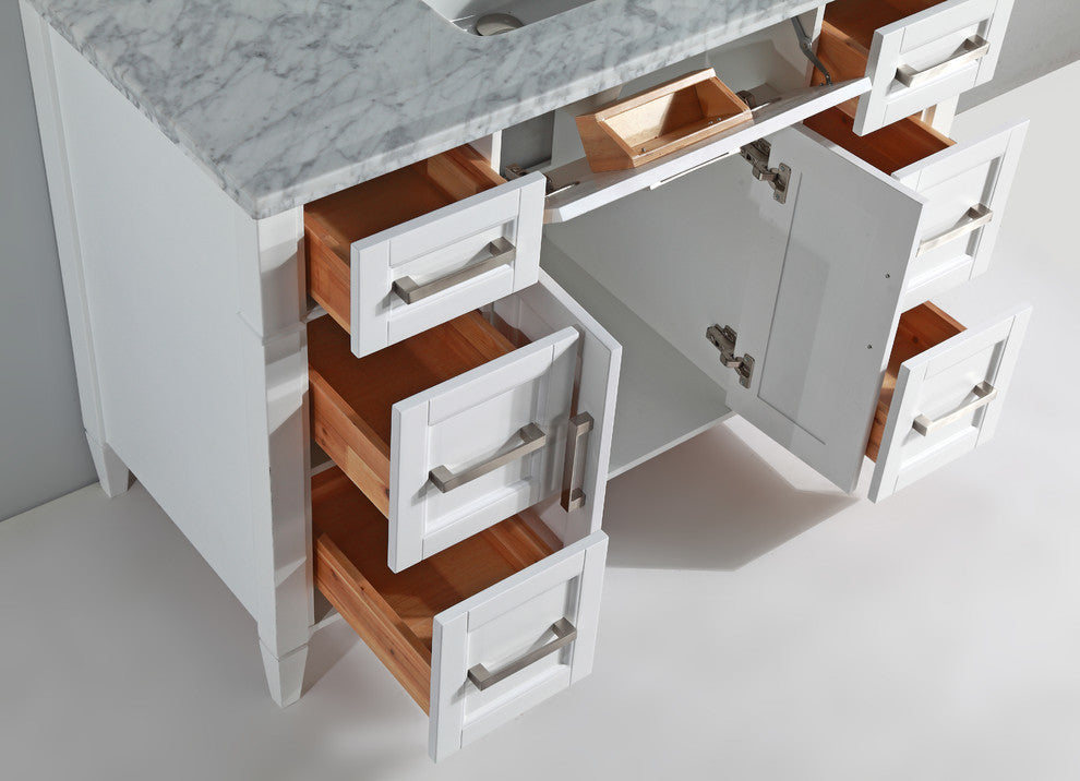 Vanity Set With Carrara Marble Top, 48", White, Led Touch-Switch Mirror