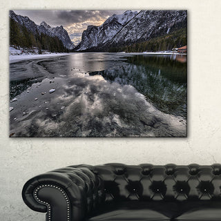 "Black Icy Mountain Lake With Snow" Landscape Wall Art, 1 Panel, 60"x28"