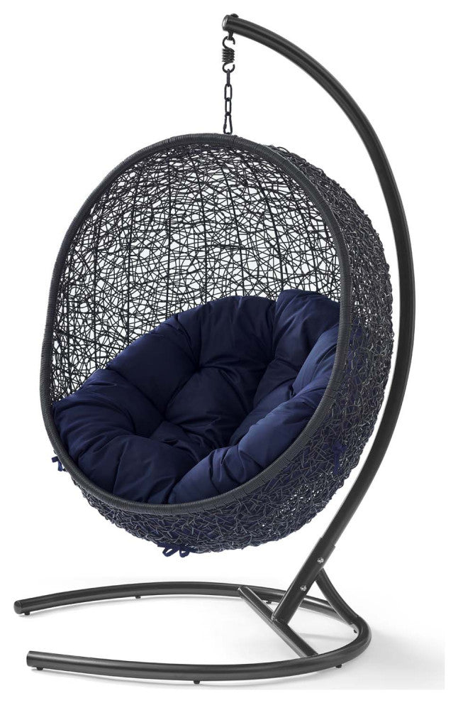 Swing Lounge Chair, Sunbrella, Black Navy Blue, Modern, Outdoor Patio Bistro
