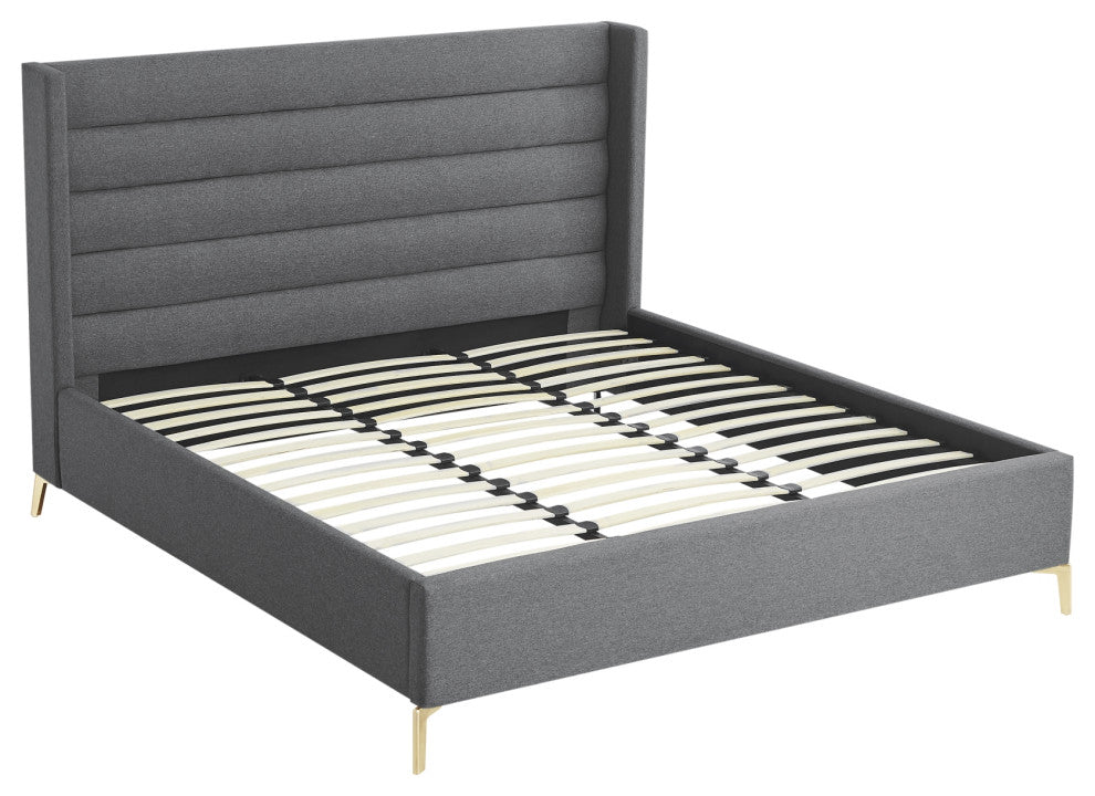 Inspired Home Alessio Bed, Upholstered,  Linen, Gray, King