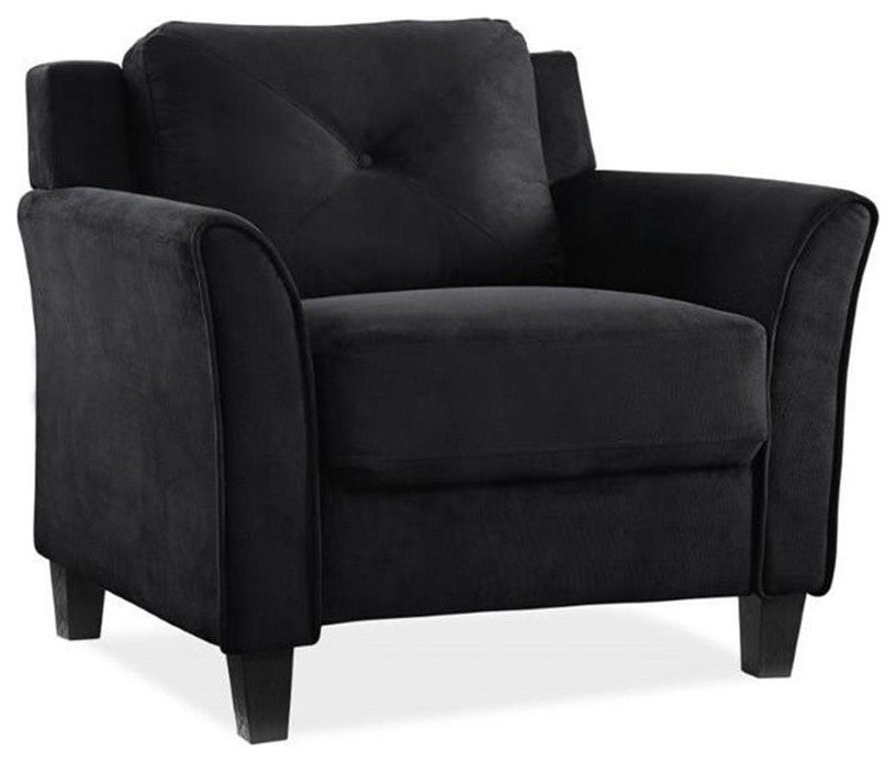 Set of 3 Black Microfiber Sofa and Accent Chair