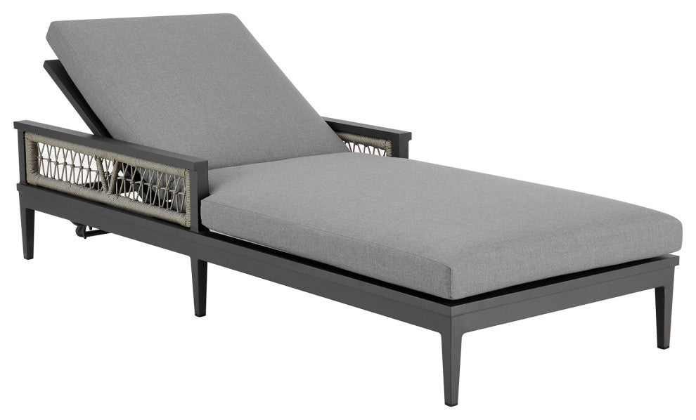 Zella Outdoor Patio Chaise Lounge Chair Aluminum Gray Rope/Earl Gray Cushions