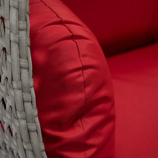 LeisureMod Mendoza Light Gray Wicker Hanging Double Egg Swing Chair, Red