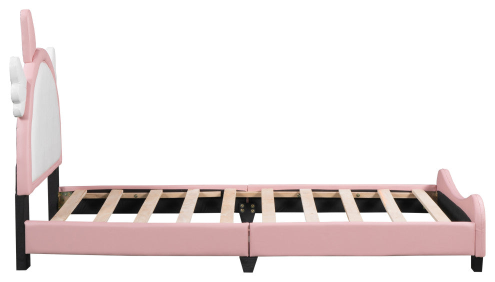 Gewnee Upholstered Twin Platform Bed With Unicorn Shape Headboard in Pink